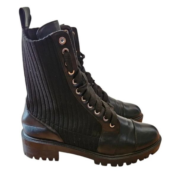 Zara Low Heeled Contrasting Moto Combat Lace Up Ankle Biker Boots Black Size 41. - Picture 10 of 16